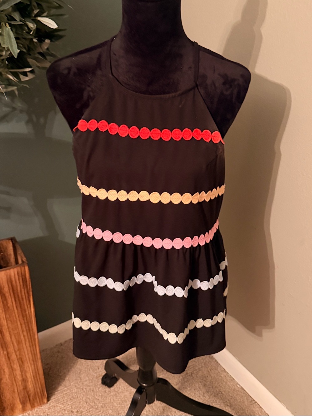 Entro Black Sleeveless Dress with Colorful Circle Trim